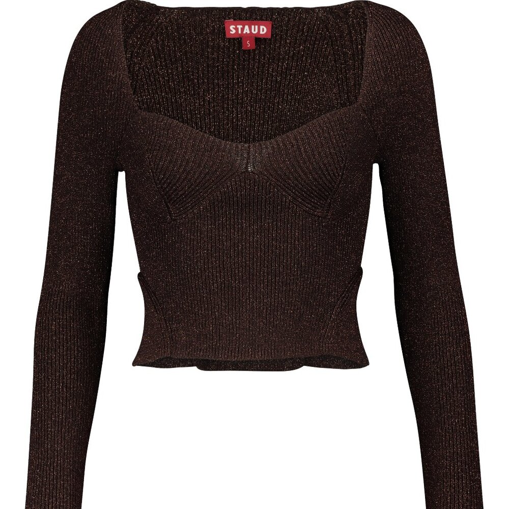 Staud XS Cerro Chocolate Brown Metallic Sweater